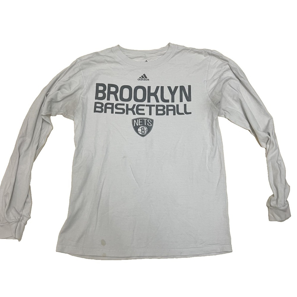 Adidas Brooklyn Nets Long Sleeve  T-Shirt  Size M White -Cotton